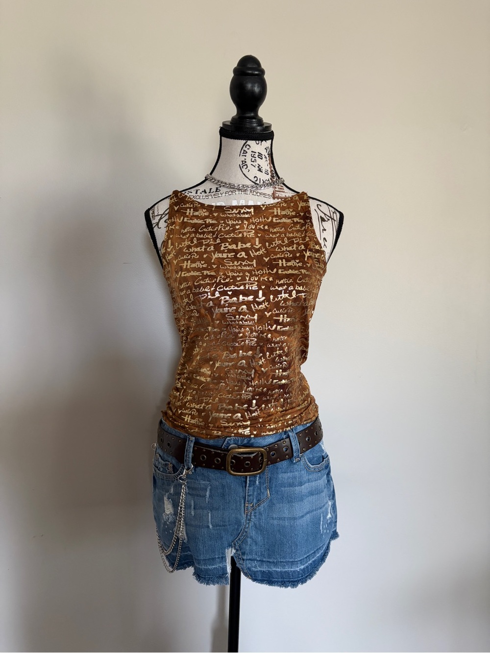 Y2K Dynamite Brown Graphic Tank Top Cutie Pie Text Print 2000s Baby Tank